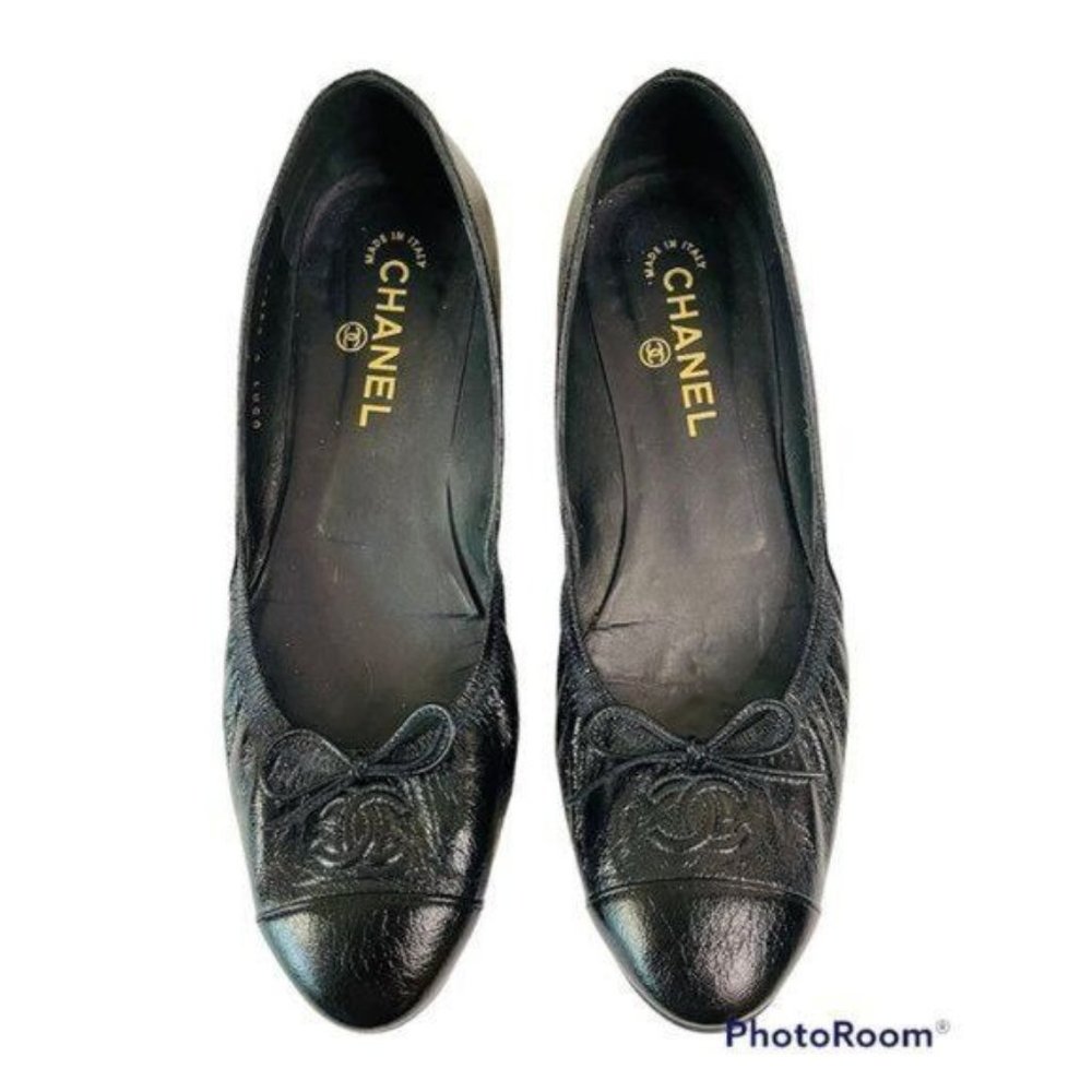 CHANEL Designer Women's  Ballerines Top Logo Bow Leather Flats